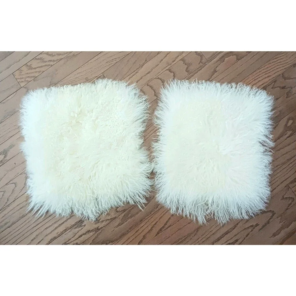 Crate & Barrel White Mongolian Sheep Fluffy Fur 16X16 Set/2 Pillow Shams